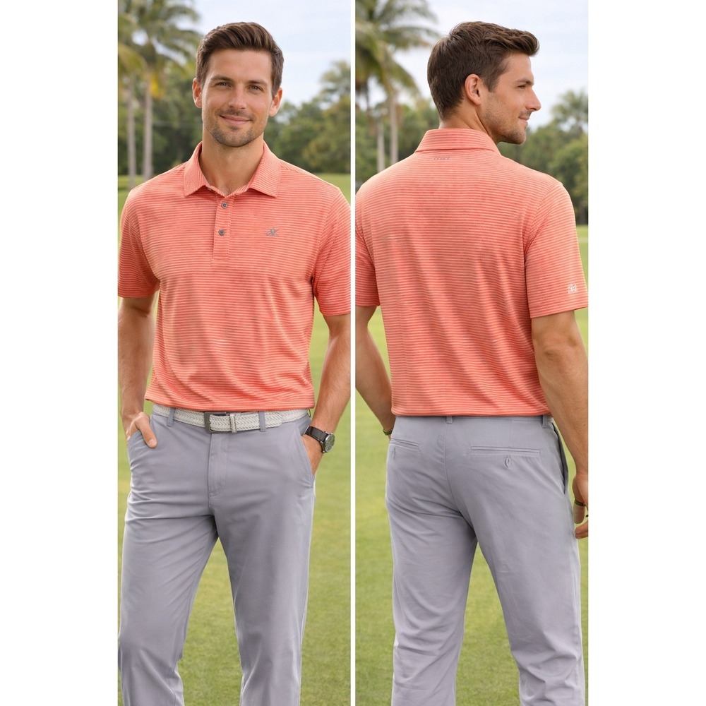 IZOD Golf Polo Shirt Mens XXL Orange Striped Performance Short Sleeve